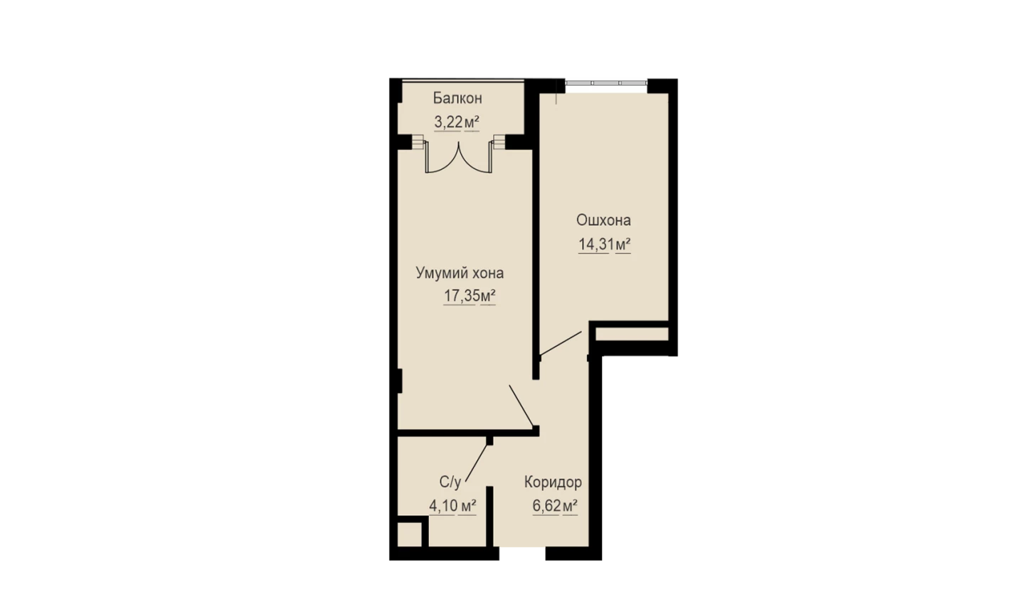 1-xonali xonadon 45.6 m²  12/12 qavat