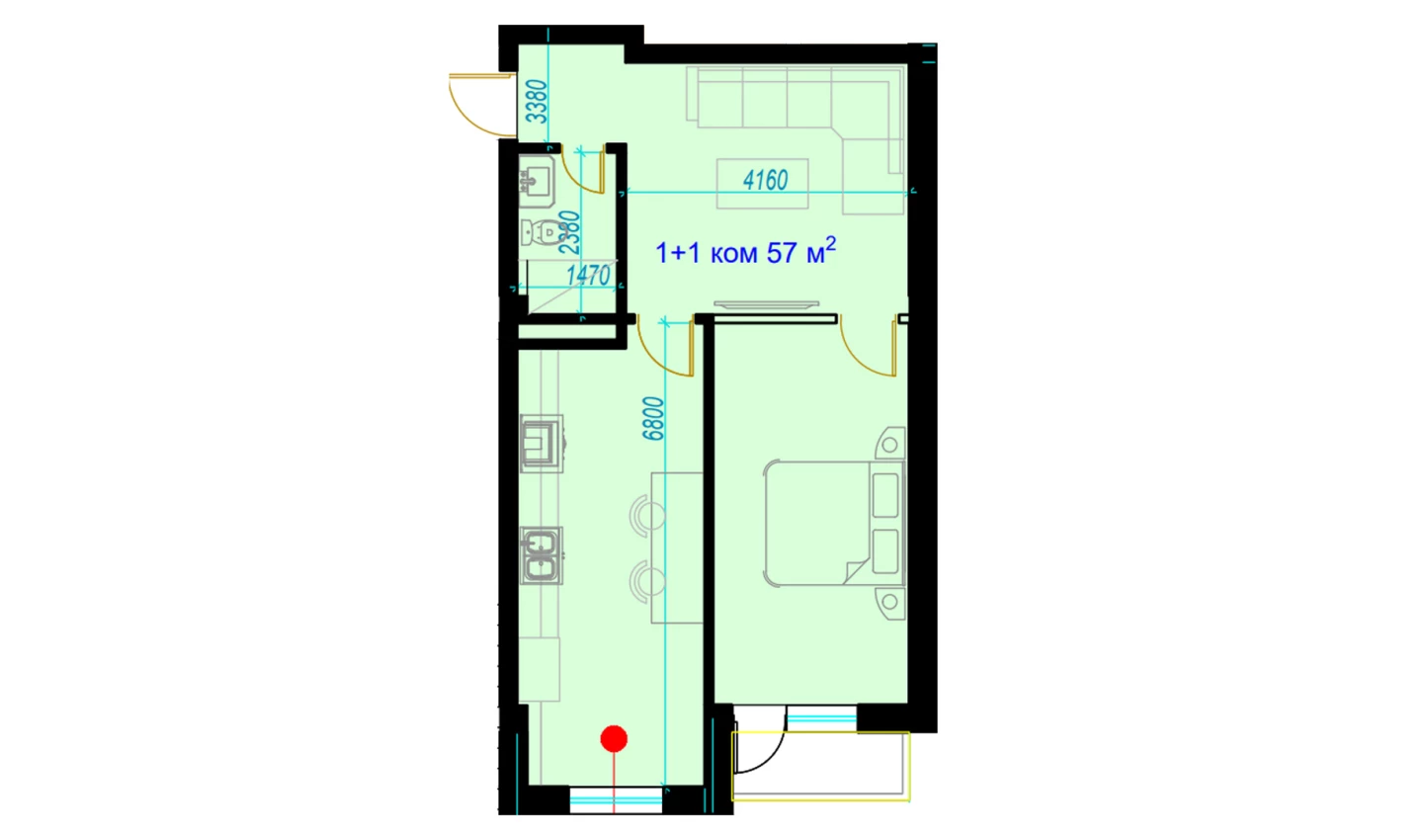 2-xonali xonadon 57 m²  5/5 qavat