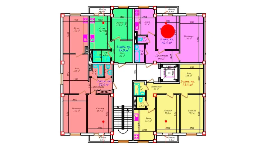 2-комнатная квартира 60.5 м²  7/7 этаж