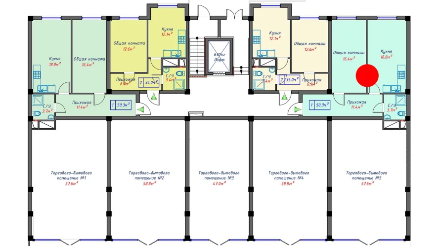 1-комнатная квартира 50.3 м²  0/0 этаж