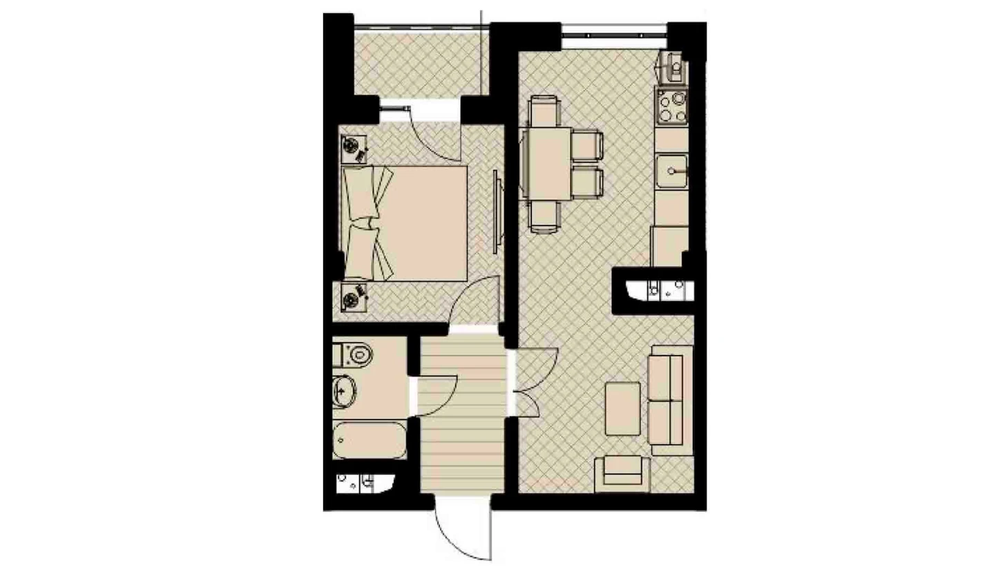 1-комнатная квартира 37.7 м²  6/6 этаж