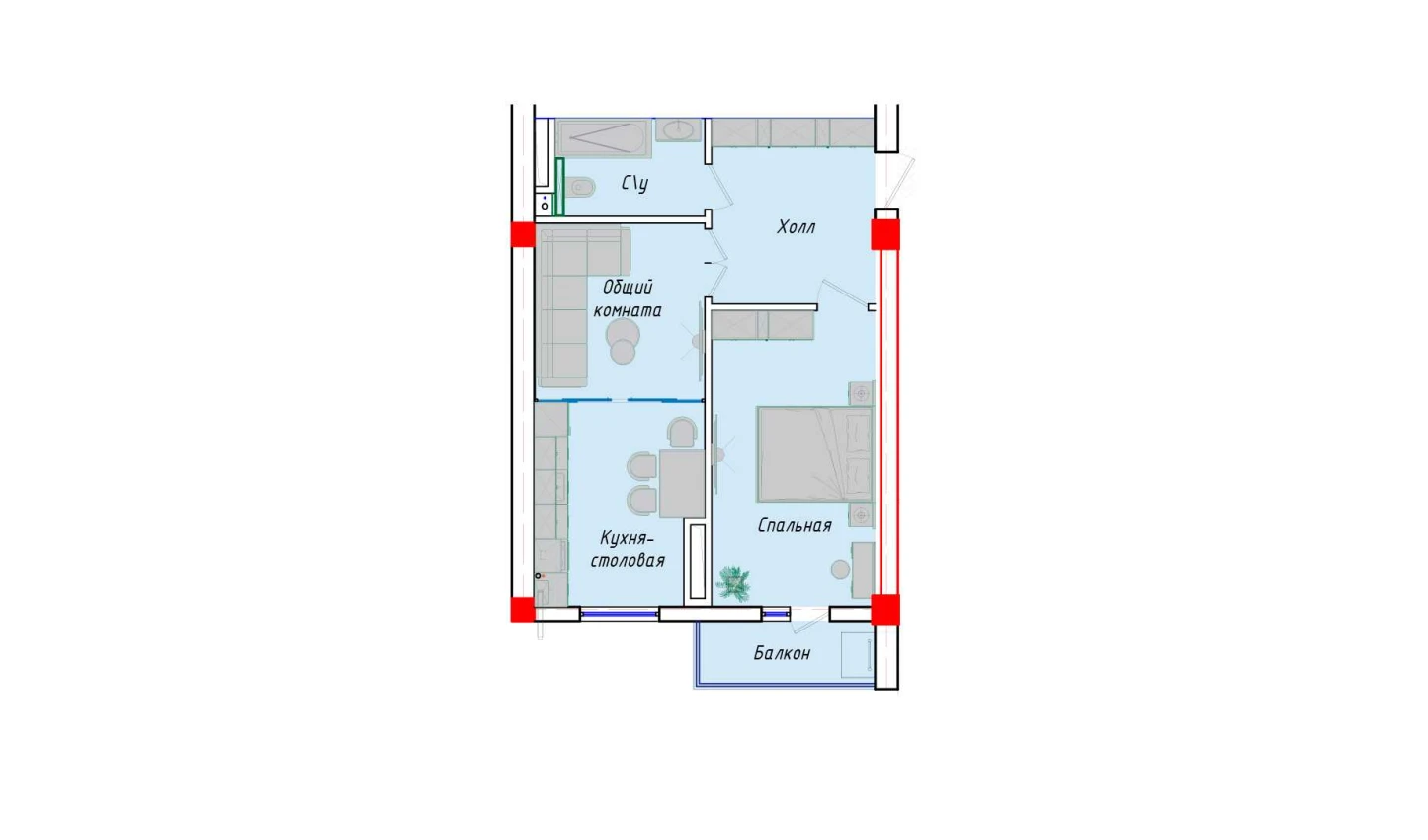 2-комнатная квартира 52.82 м²  12/12 этаж