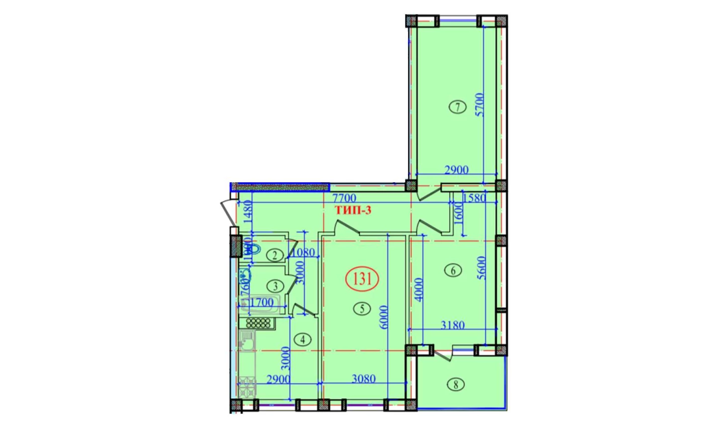 3-xonali xonadon 97.4 m²  9/9 qavat