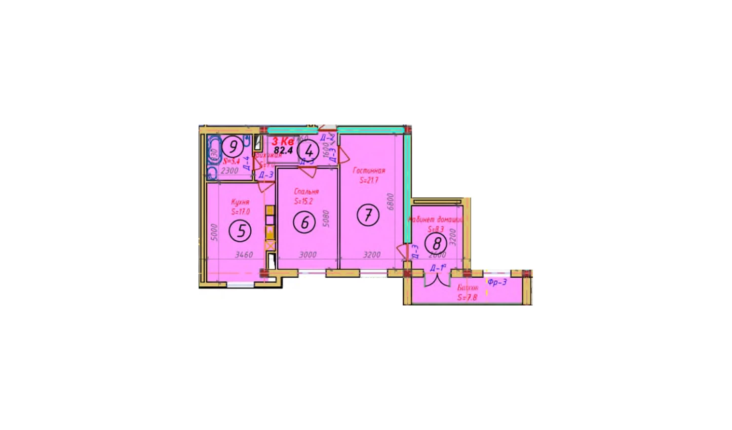 3-комнатная квартира 59.4 м²  9/9 этаж