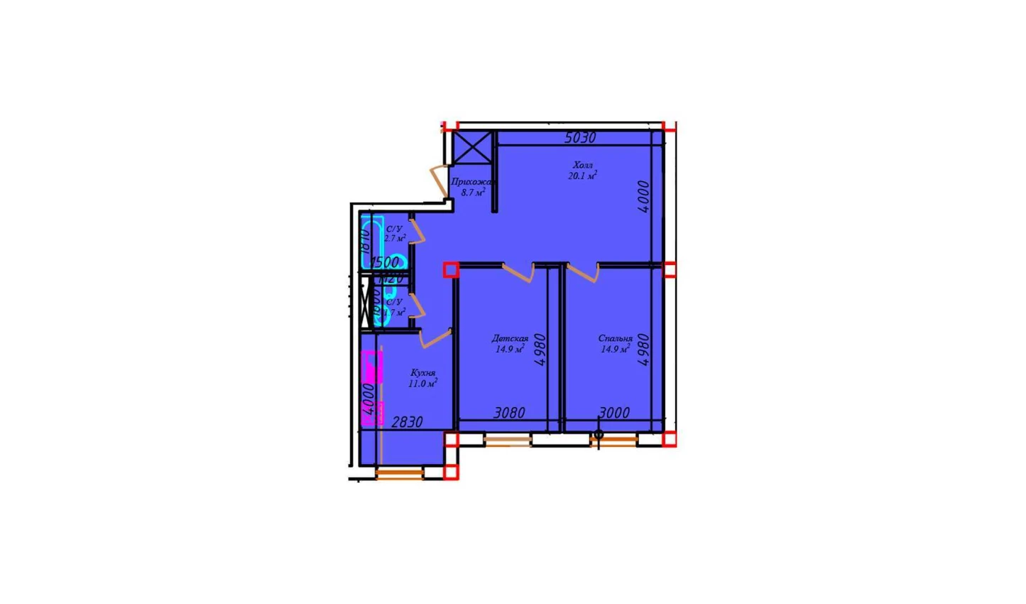 2-xonali xonadon 79.3 m²  1/1 qavat