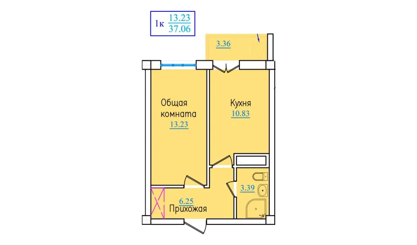 1-xonali xonadon 37.06 m²  3/9 qavat | PROVANS Turar-joy majmuasi