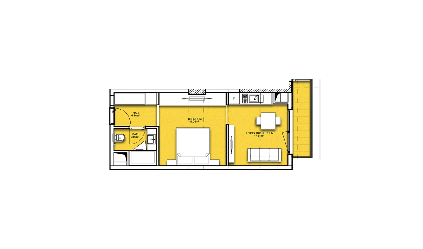 1-комнатная квартира 38.76 м²  6/6 этаж