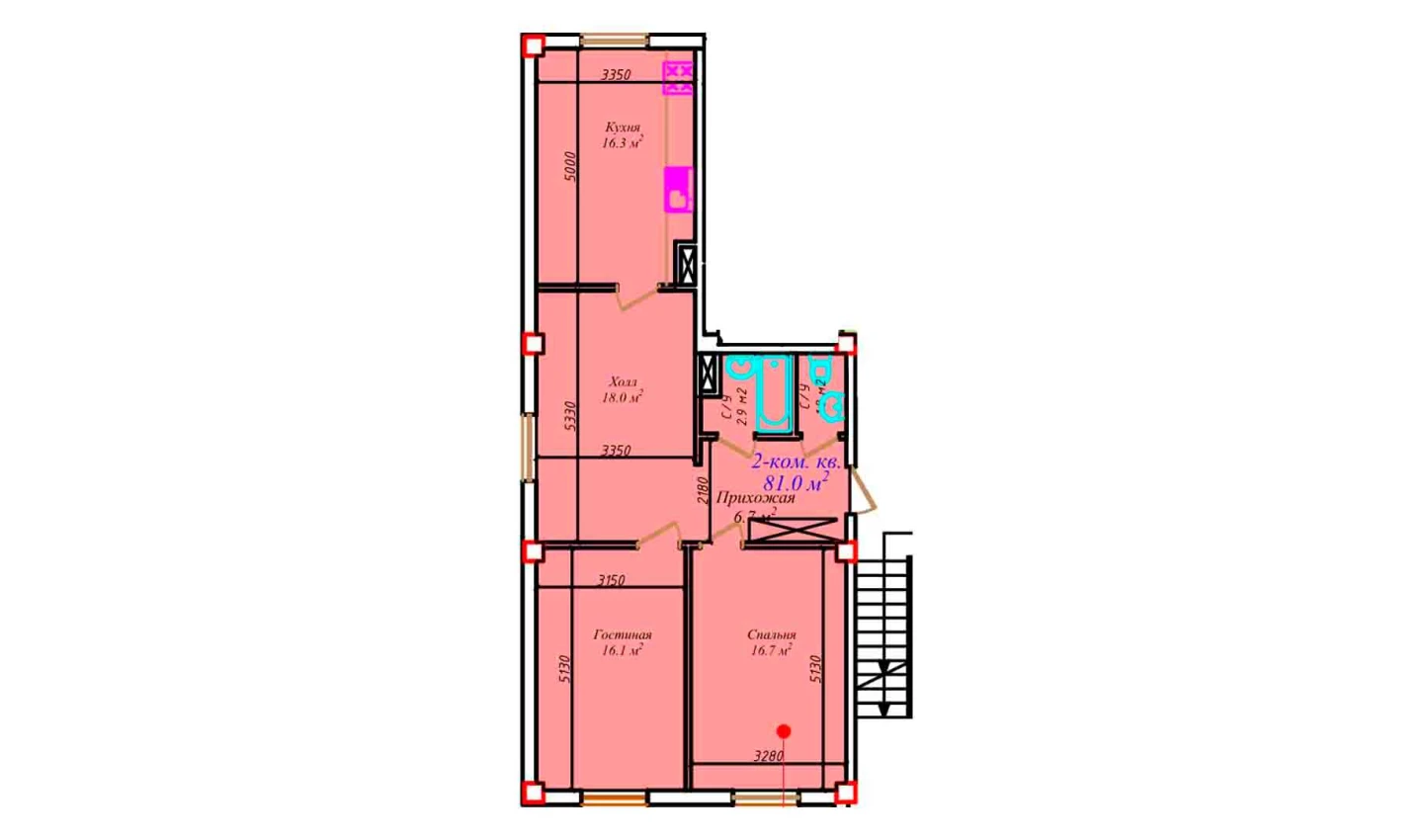 2-комнатная квартира 81 м²  1/1 этаж