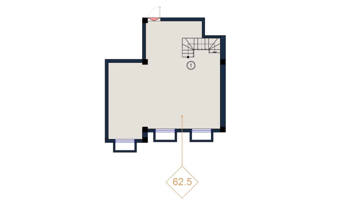 2-комнатная квартира 64.5 м²  1/1 этаж