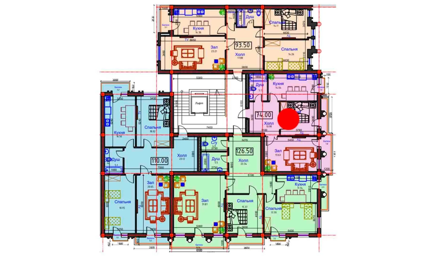 2-комнатная квартира 74 м²  8/8 этаж