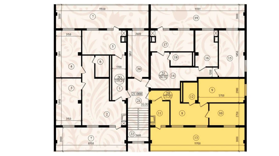 2-xonali xonadon 75.2 m²  8/8 qavat