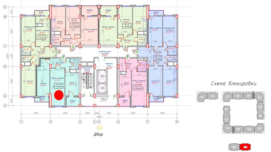 2-xonali xonadon 74.6 m²  14/14 qavat