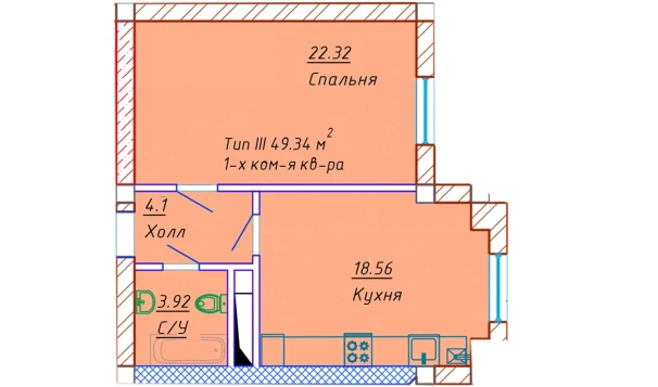 1-комнатная квартира 49.34 м²  9/10 этаж | Жилой комплекс Samarqand Park Avenue