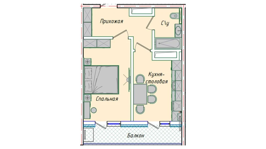 1-комнатная квартира 35.73 м²  14/14 этаж