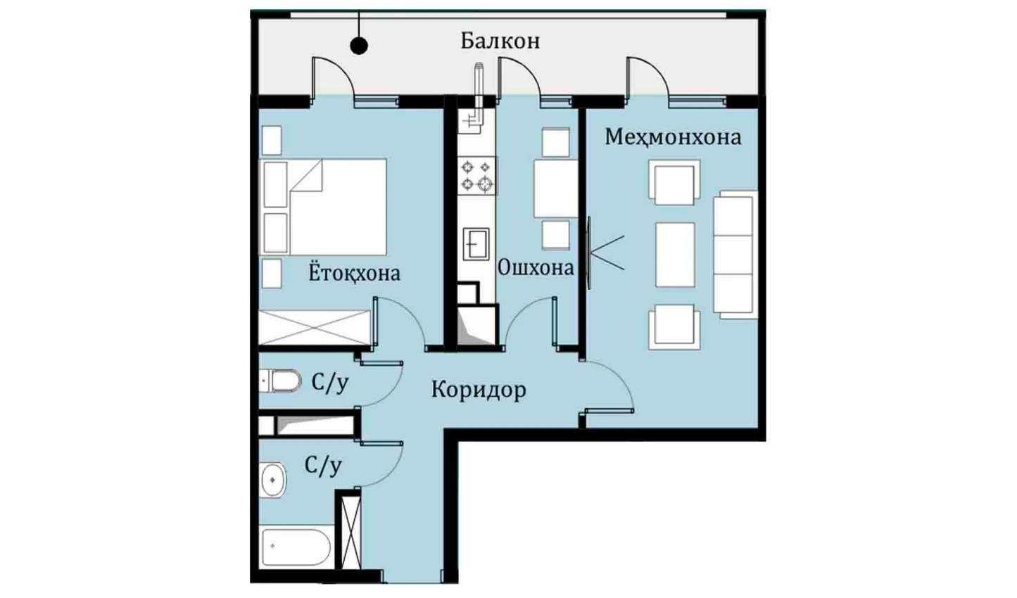 2-комнатная квартира 45.9 м²  15/15 этаж