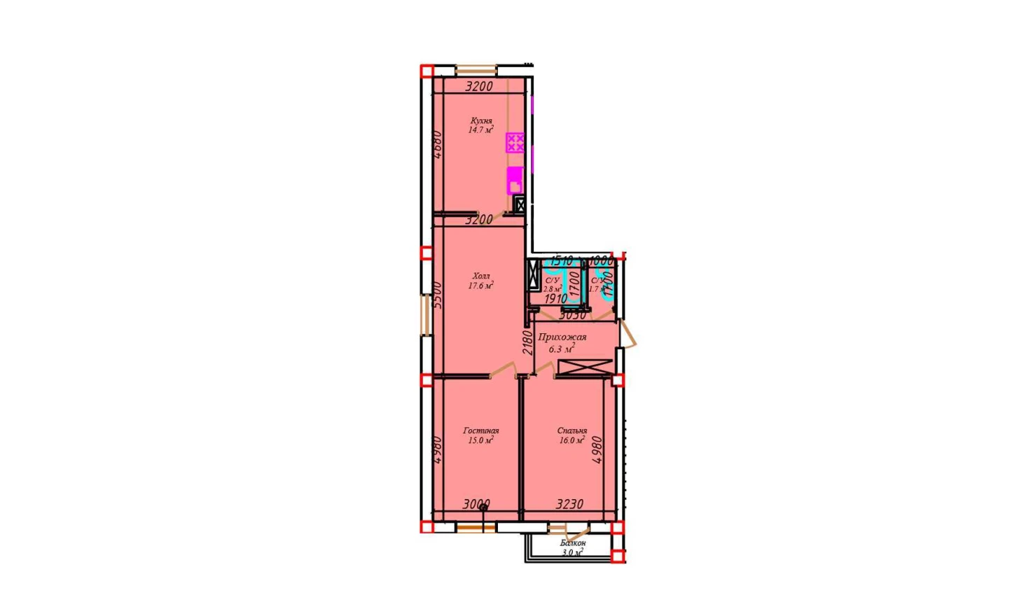 2-комнатная квартира 78.3 м²  2/2 этаж