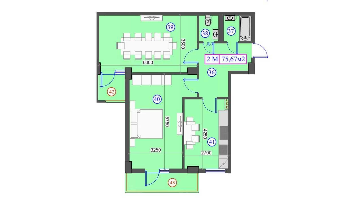 2-xonali xonadon 75.67 m²  2/2 qavat