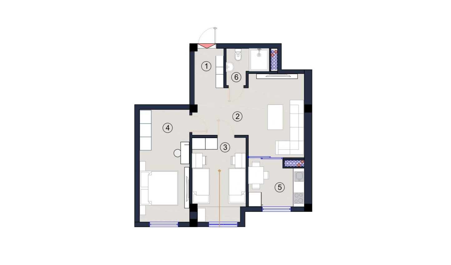 2-комнатная квартира 64.5 м²  2/2 этаж