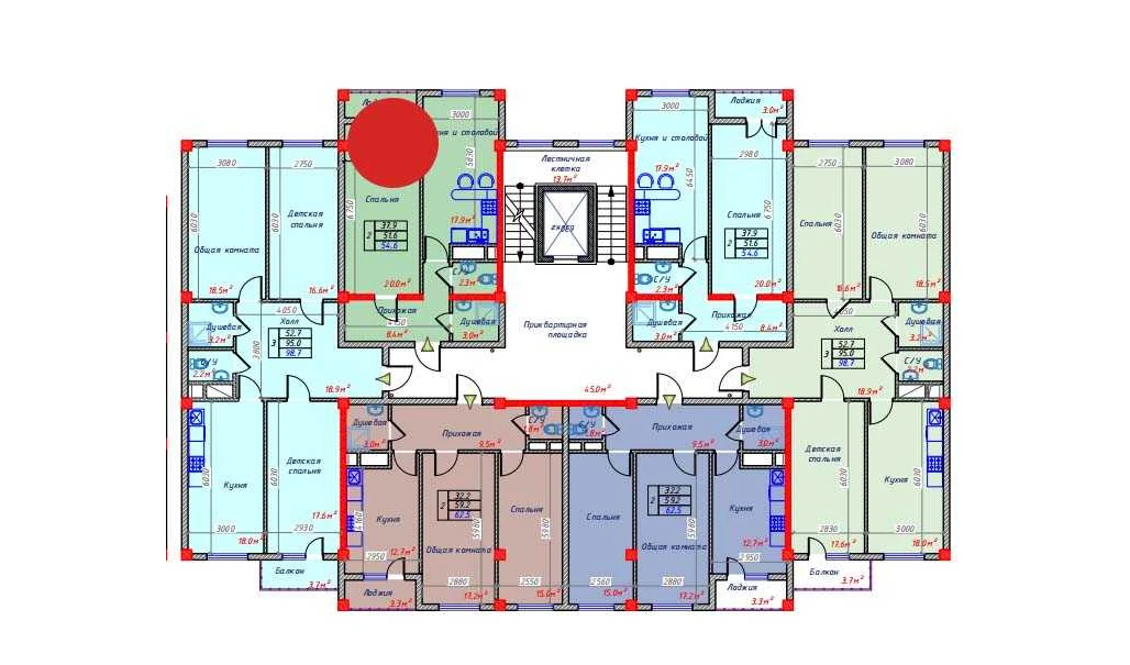 2-комнатная квартира 54.6 м²  6/6 этаж