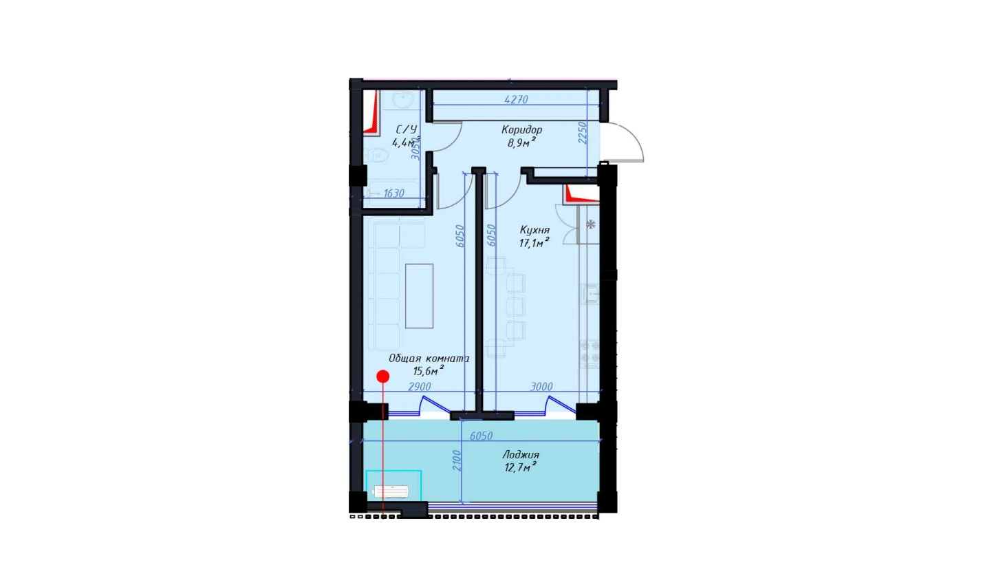 1-xonali xonadon 58.6 m²  13/14 qavat | Avia Palace Turar-joy majmuasi