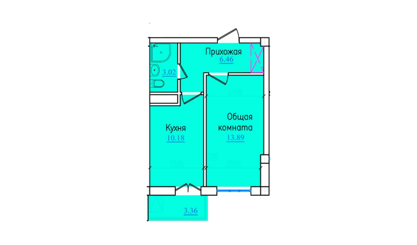 1-xonali xonadon 36.91 m²  7/9 qavat | PROVANS Turar-joy majmuasi