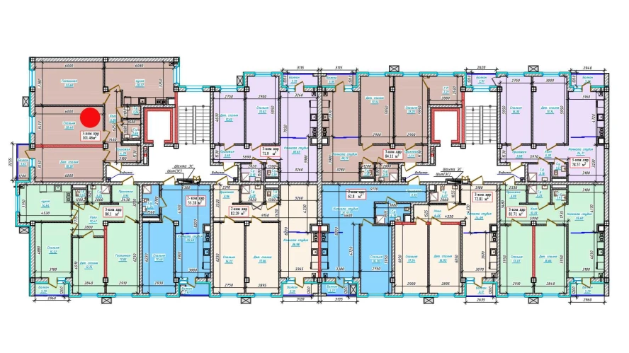 3-комн. квартира 101.46 м²  8/9 этаж | Жилой комплекс Aero Town