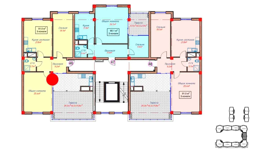 2-комнатная квартира 91 м²  10/10 этаж