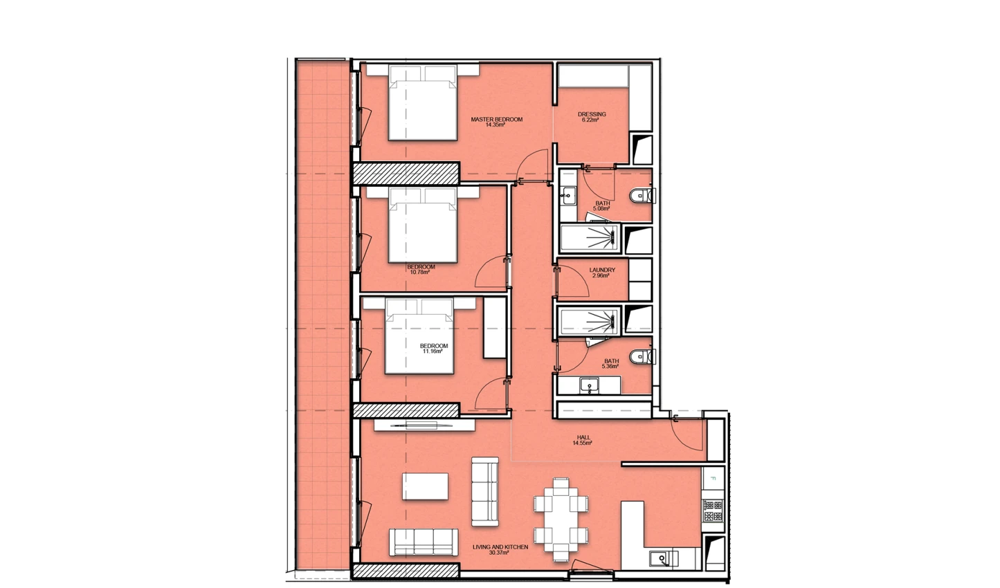 4-xonali xonadon 125.44 m²  18/18 qavat