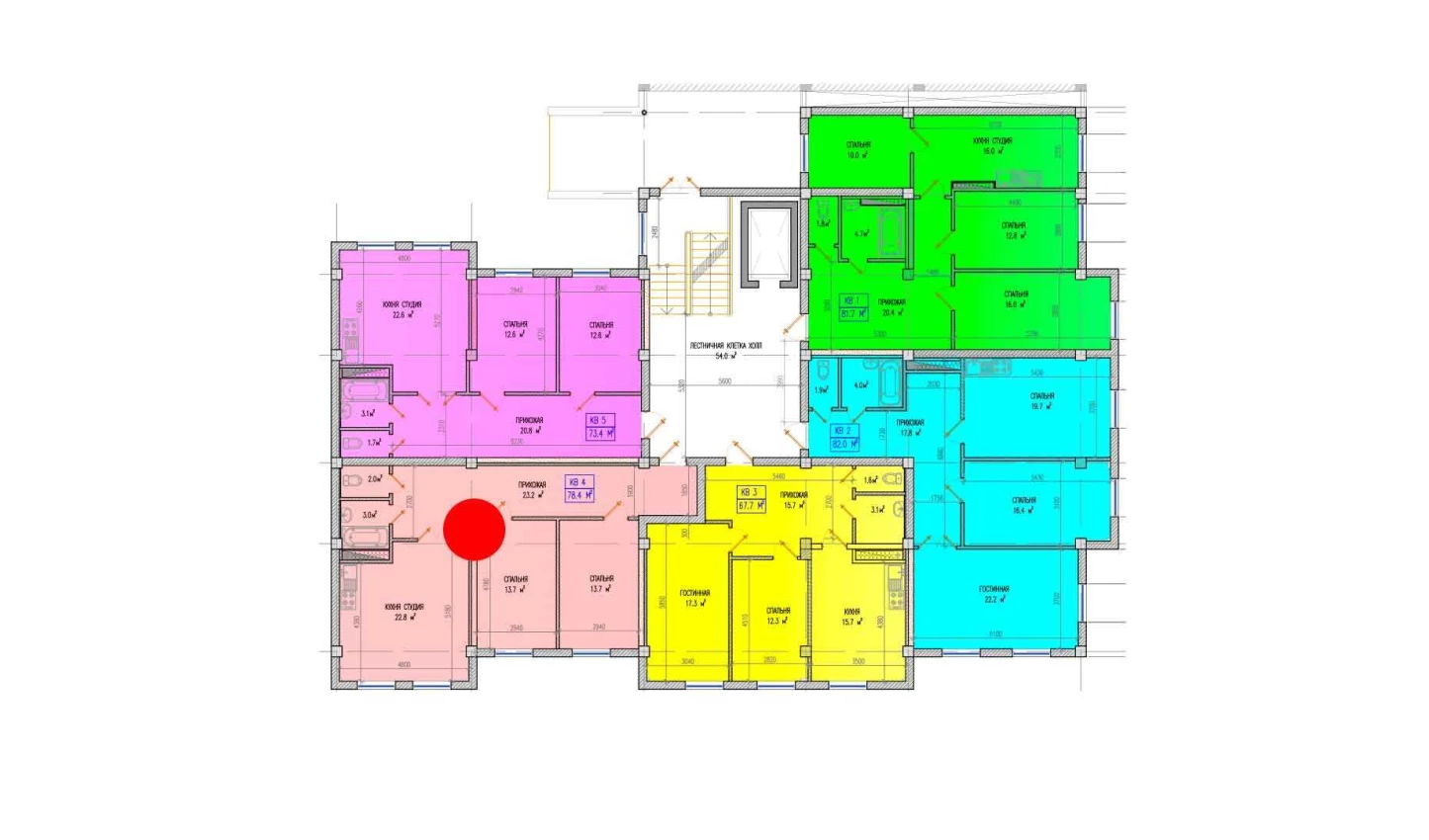 3-комнатная квартира 78.4 м²  1/1 этаж