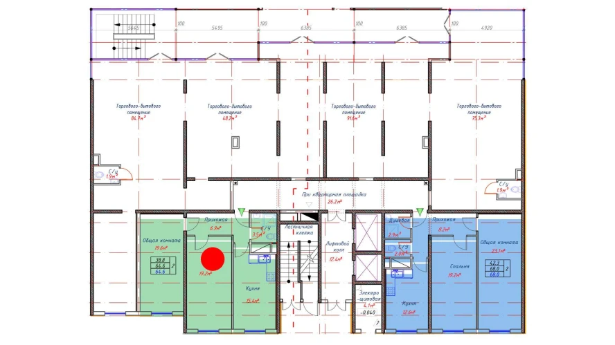 2-комнатная квартира 64.6 м²  1/1 этаж