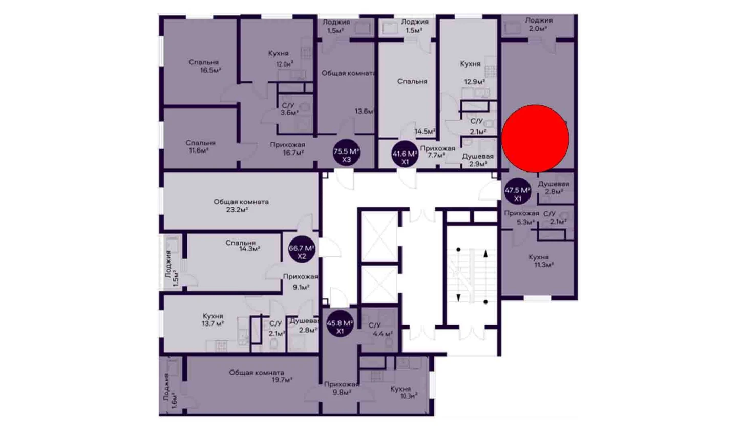 1-комнатная квартира 47.5 м²  2/2 этаж