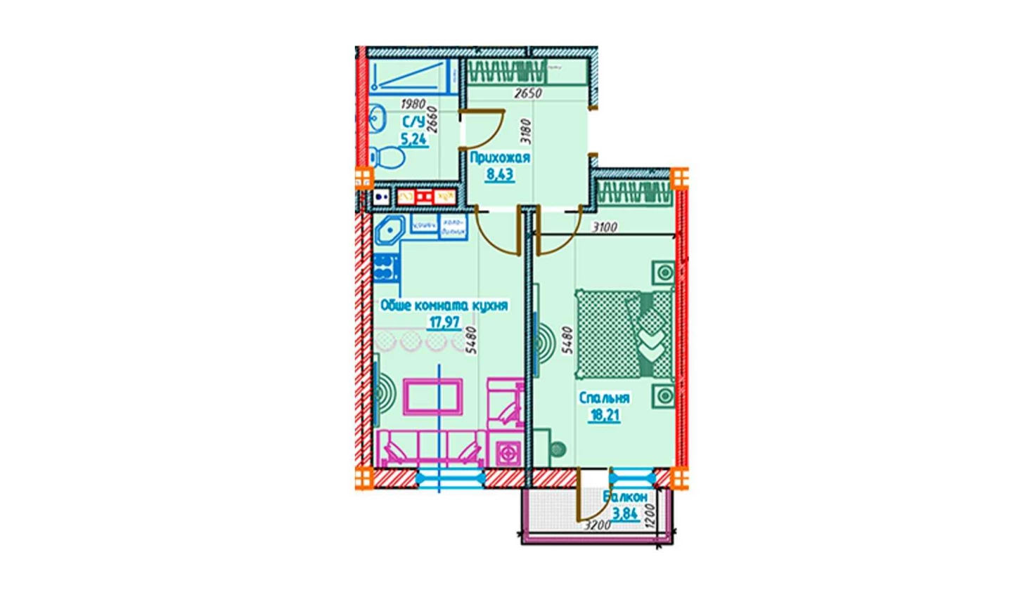 2-xonali xonadon 49.86 m²  4/4 qavat