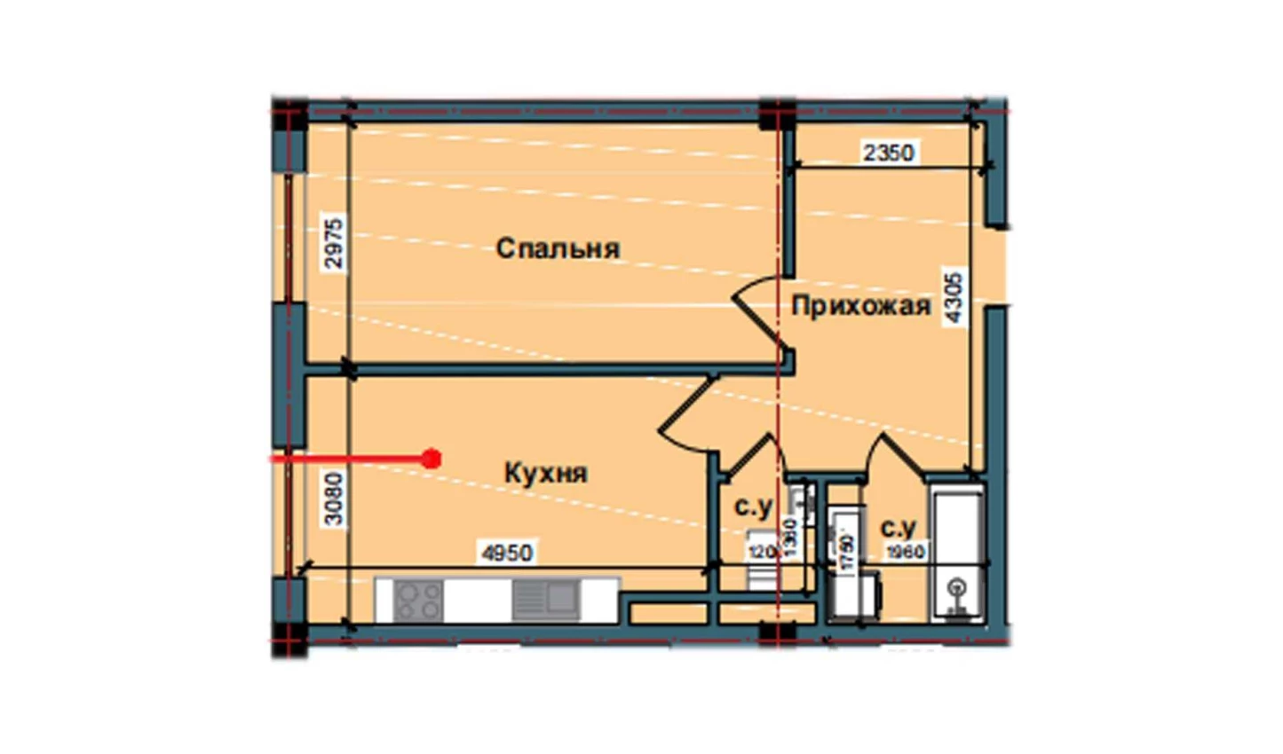 1-xonali xonadon 51.5 m²  2/2 qavat