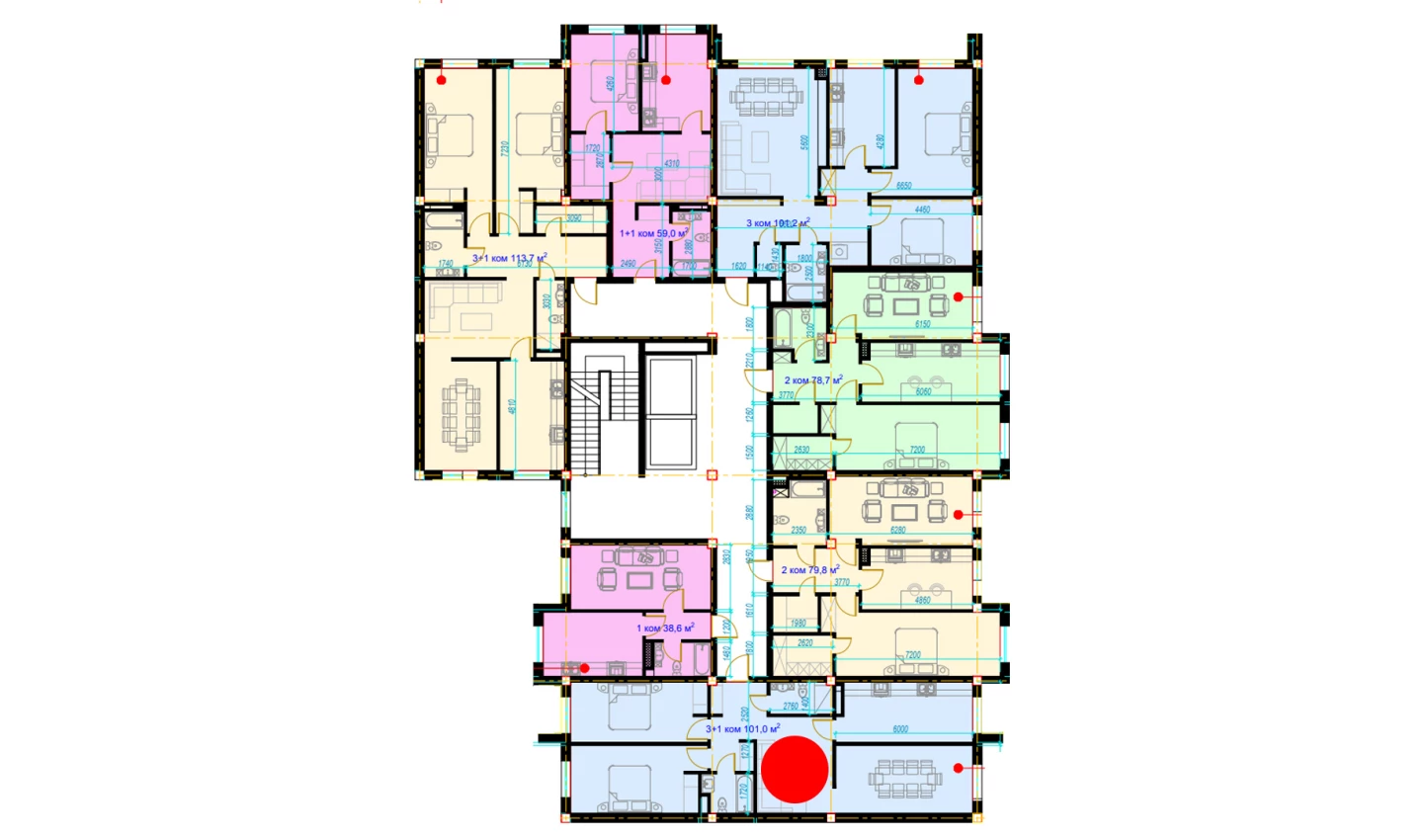 4-комнатная квартира 101 м²  1/1 этаж