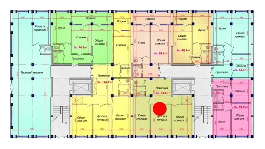 2-xonali xonadon 73.4 m²  1/9 qavat | VATAN Turar-joy majmuasi