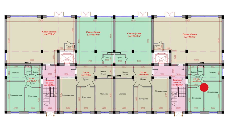 2-комнатная квартира 52 м²  1/1 этаж