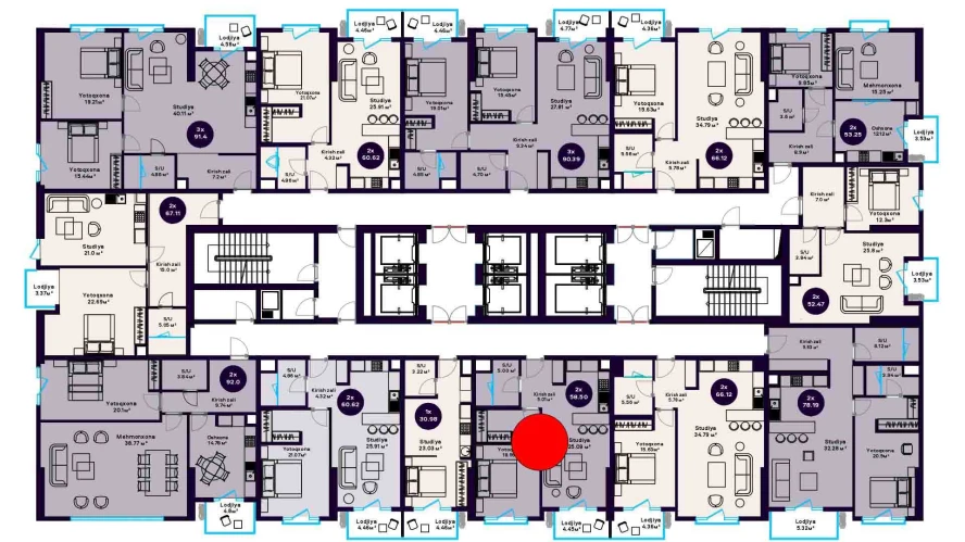 2-xonali xonadon 58.5 m²  14/14 qavat