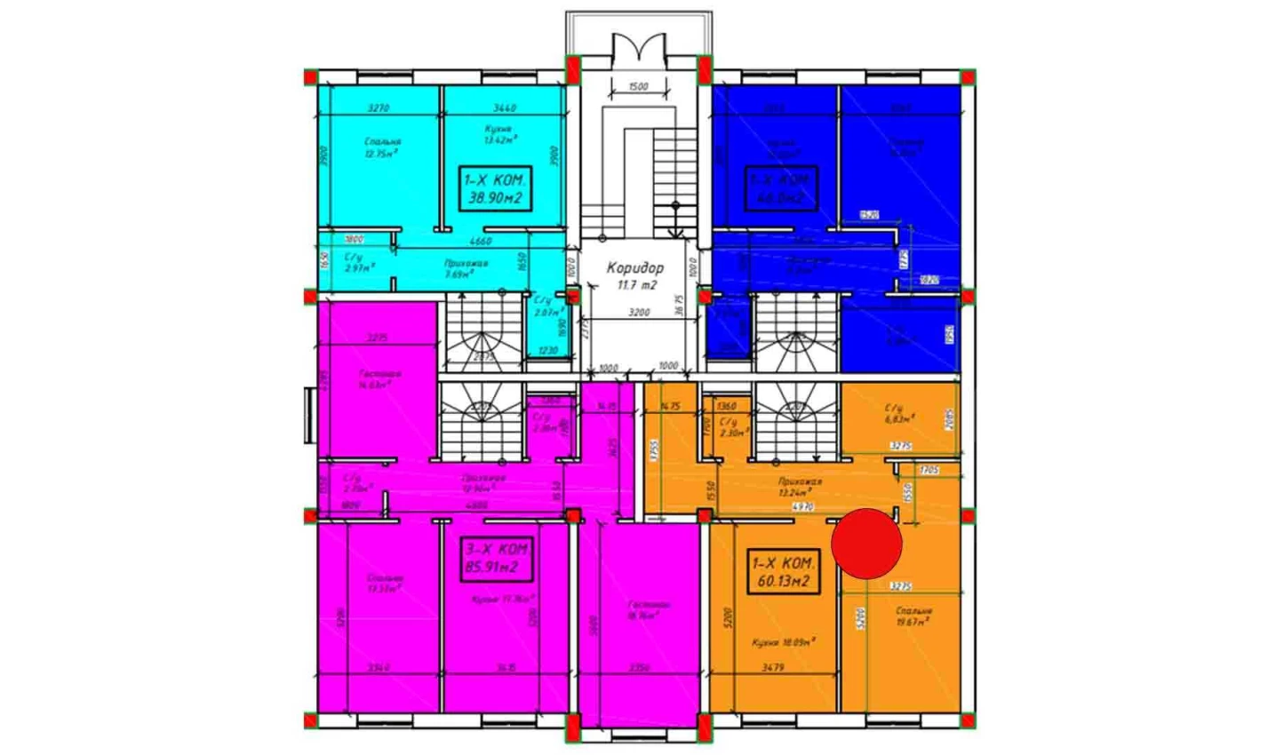 1-комнатная квартира 60.13 м²  1/1 этаж