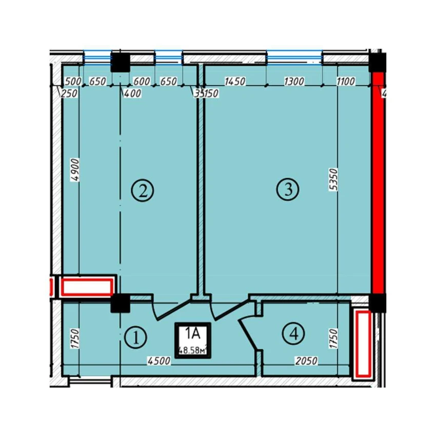 1-xonali xonadon 48.58 m²  2/2 qavat