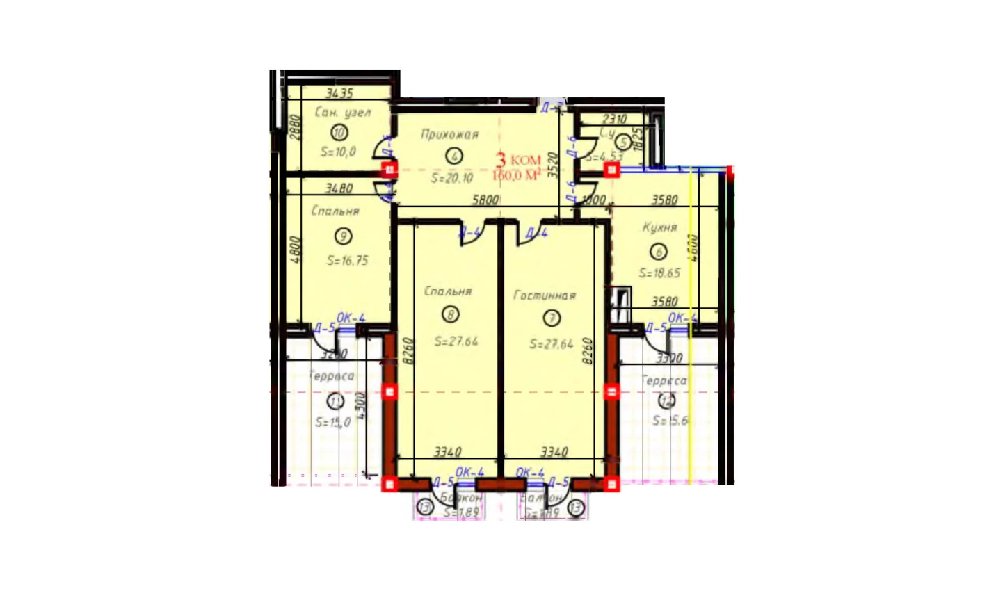 3-xonali xonadon 160 m²  9/9 qavat