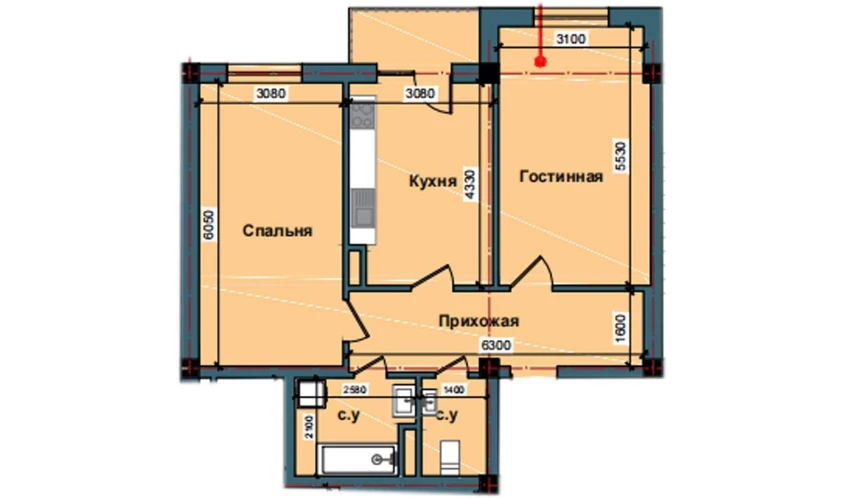 2-xonali xonadon 75 m²  8/11 qavat | NUR BARAKA Turar-joy majmuasi