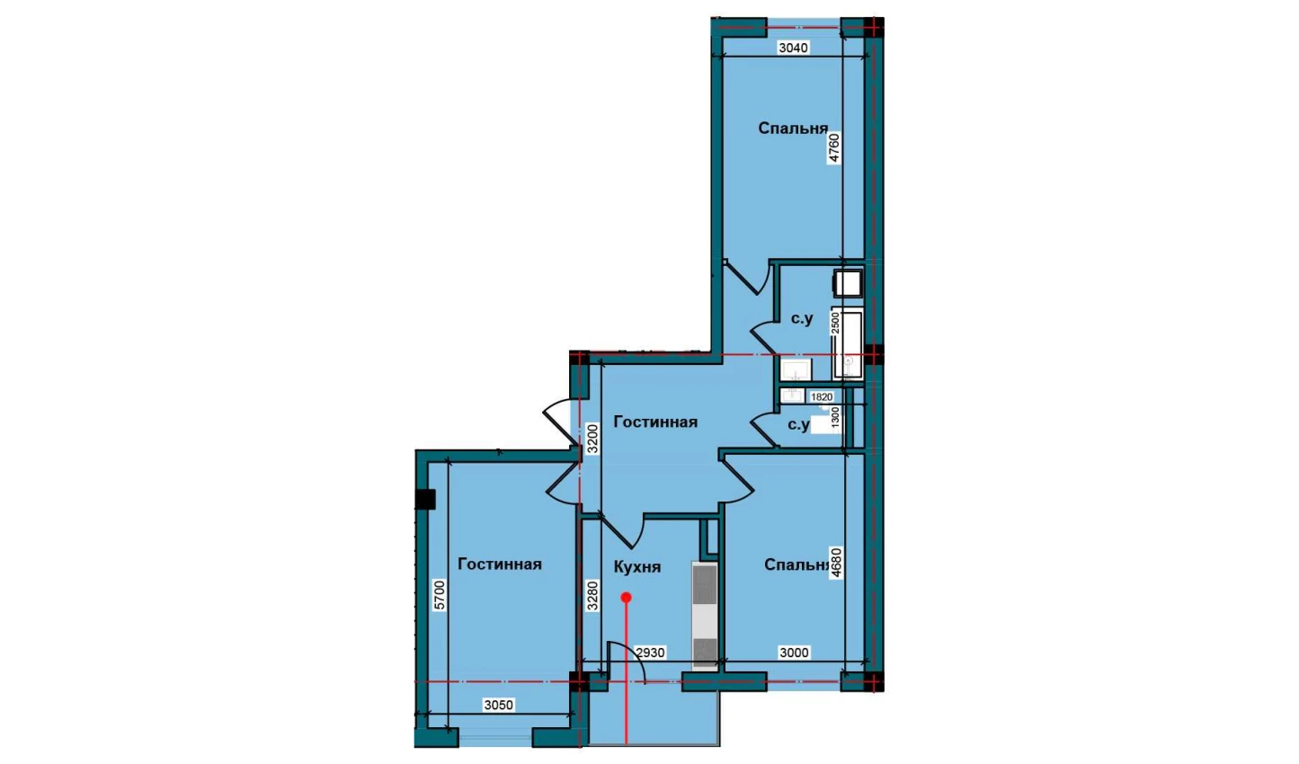 3-комнатная квартира 83 м²  5/5 этаж