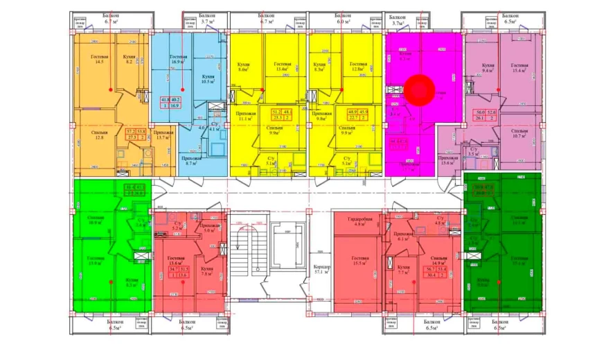 1-xonali xonadon 44.4 m²  3/3 qavat