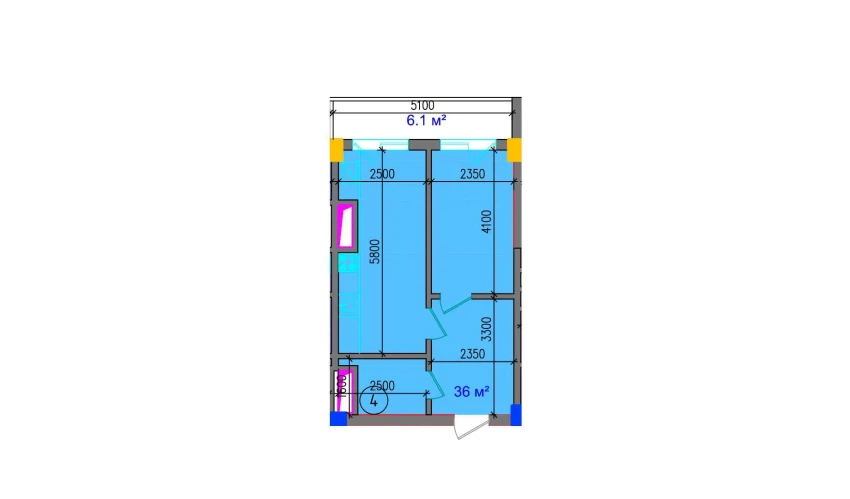 2-xonali xonadon 42.1 m²  5/12 qavat | SOKIN SOHIL Turar-joy majmuasi