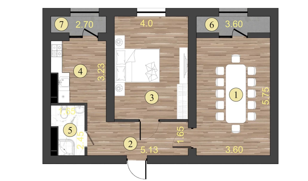 2-xonali xonadon 68.7 m²  7/7 qavat