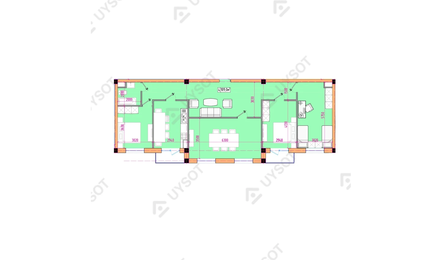 4-комнатная квартира 109 м²  2-11/2-11 этаж