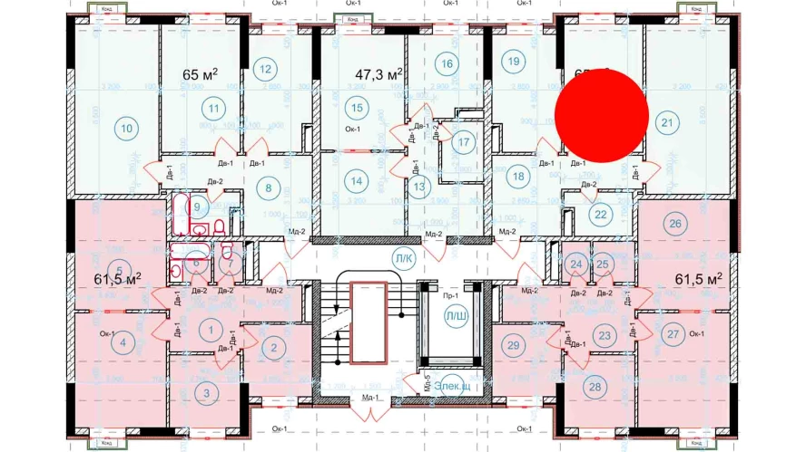 2-комнатная квартира 65 м²  8/8 этаж