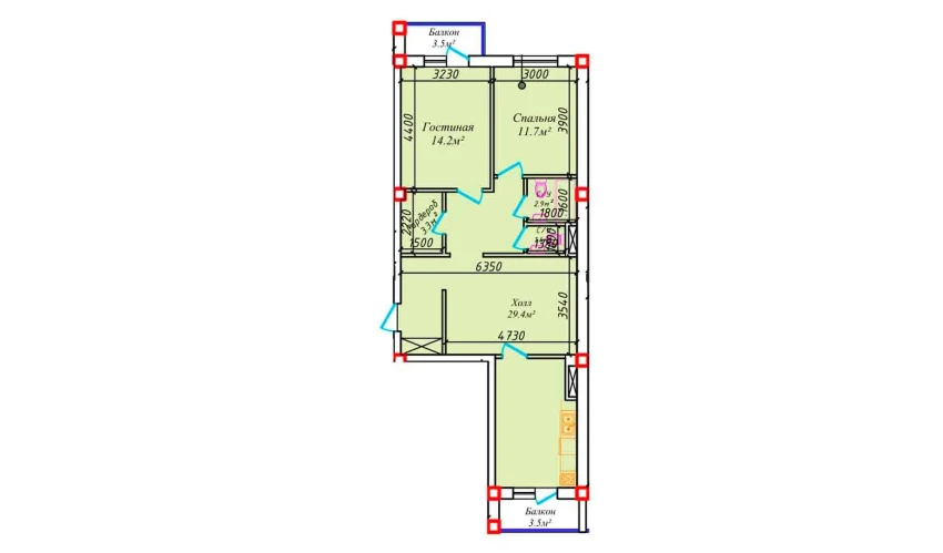 3-комнатная квартира 82.3 м²  4/6 этаж | Жилой комплекс CHIRCHIQ CITY