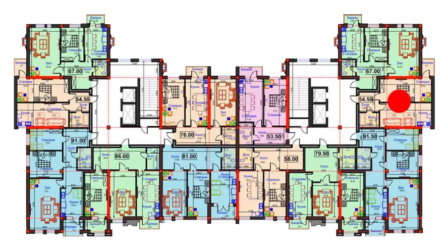 1-xonali xonadon 54.5 m²  4/4 qavat