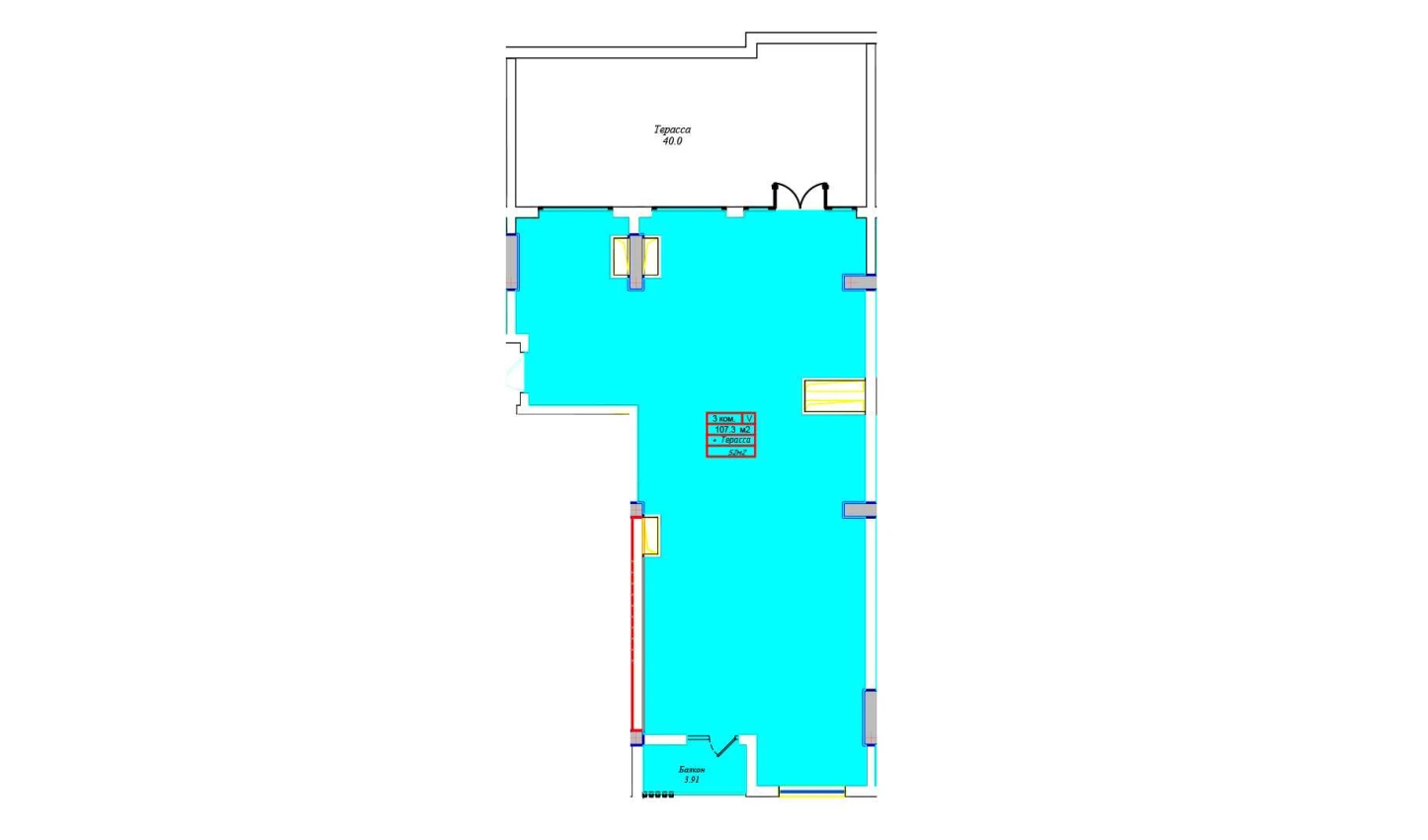 3-комнатная квартира 107.3 м²  17/17 этаж